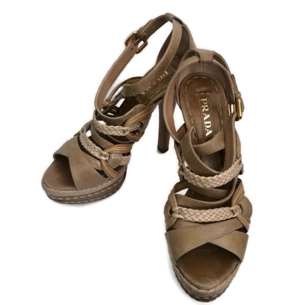 Prada Tan Leather Platform Sandals